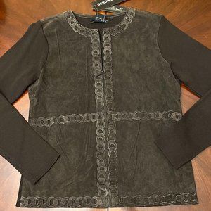 Willi Smith Women Brown Suede and knit Zip Front Sweater Jacket, Size M